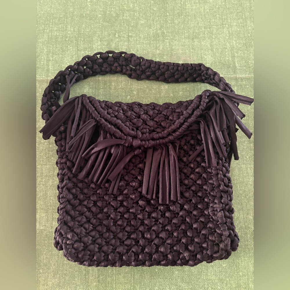 Handmade Woven Fringe Shoulder Bag Black